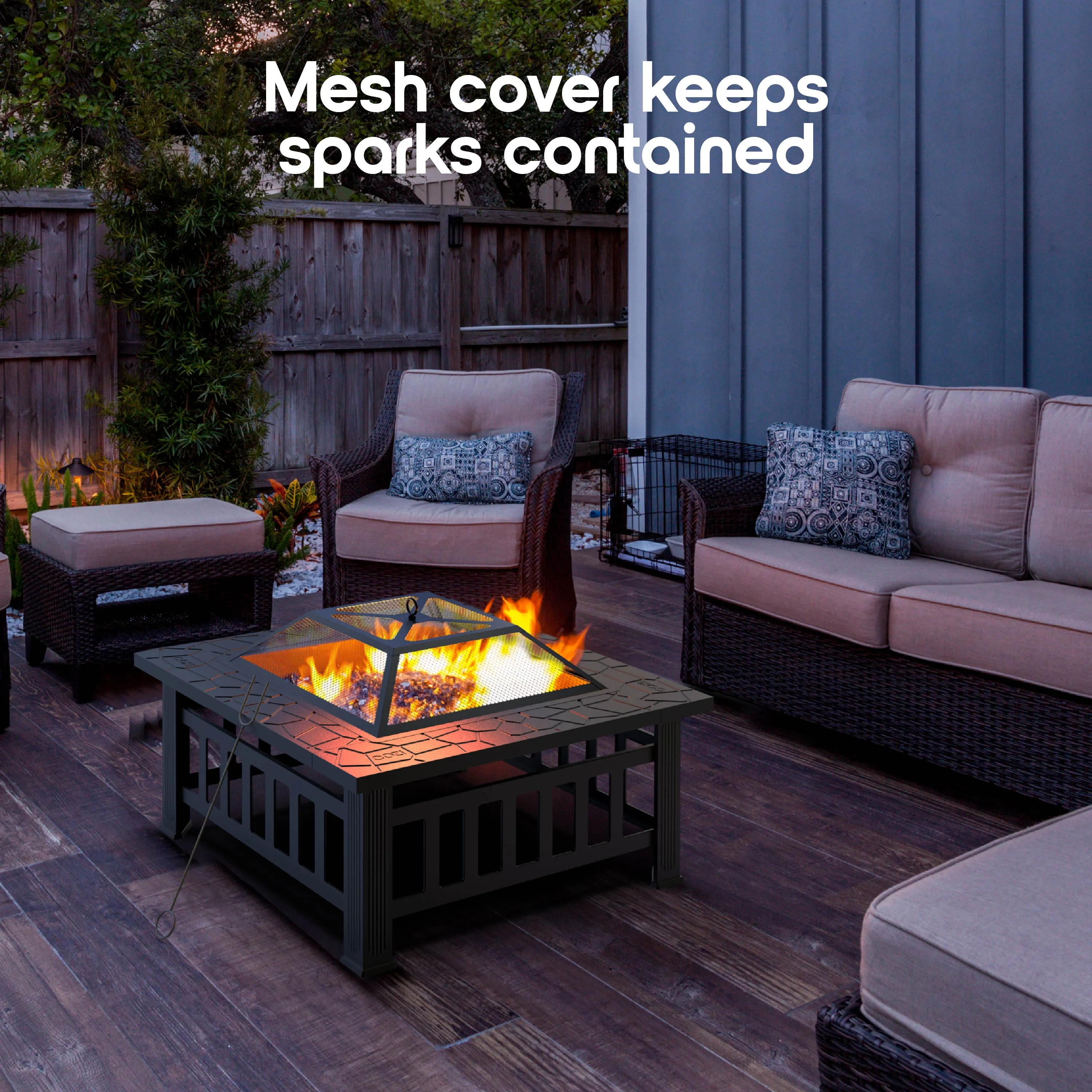 Cozi Outdoor Square Fire Pit Table with BBQ Grill for Camping and Outdoor Decor, 32��