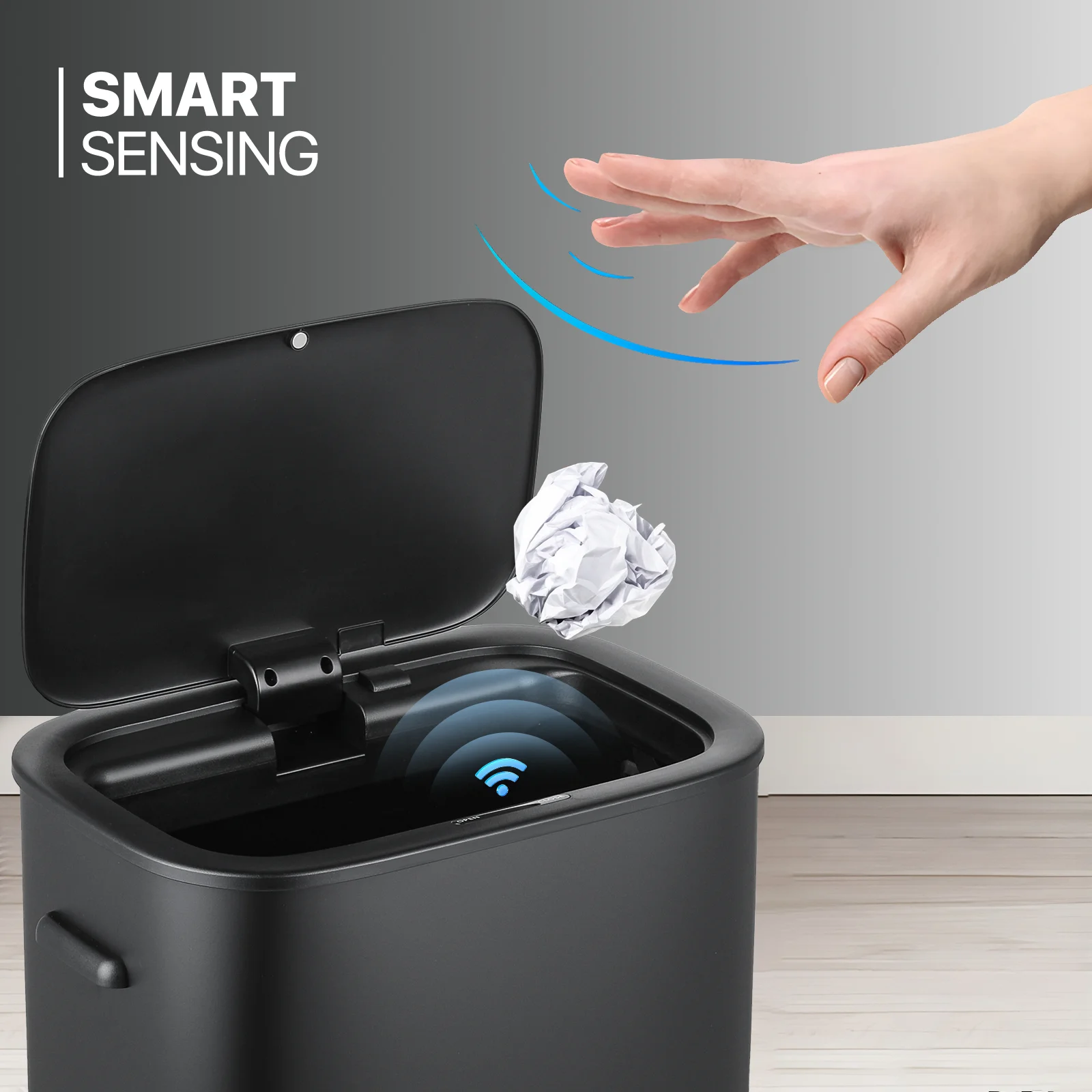 MoNiBloom Kitchen Trash Can 14.5 Gallon Garbage Can Automatic Motion Sensor Waste Bin Touchless Trash Can with Lid for Home Bathroom Office, Silver