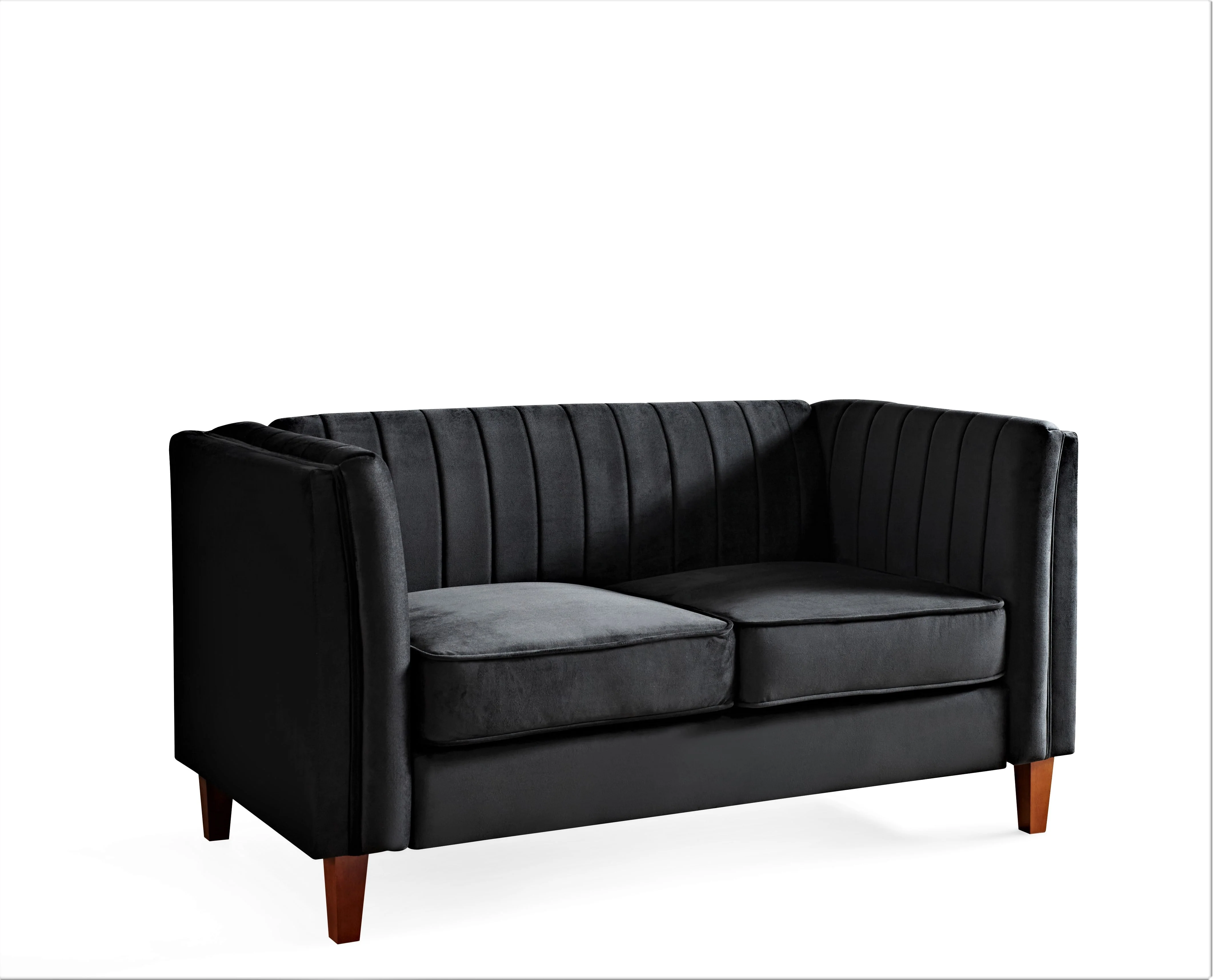 Uspridefurniture Plainfield Line Tufted Square Velvet Loveseat,Black