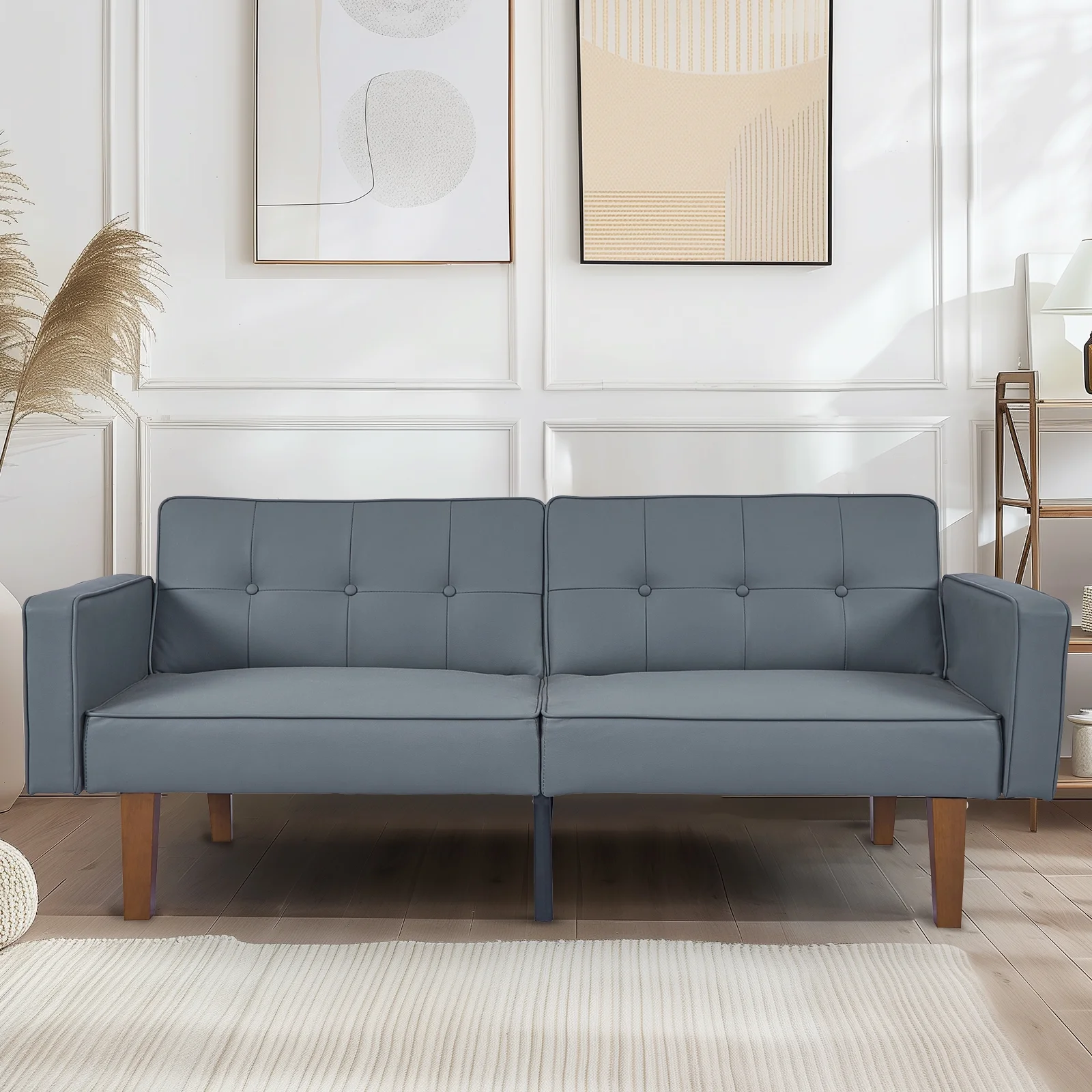 Sofa Bed, Convertible Memory Foam Futon Couch, Adjustable Sleeper Sofa Bed for Living Room, Gray