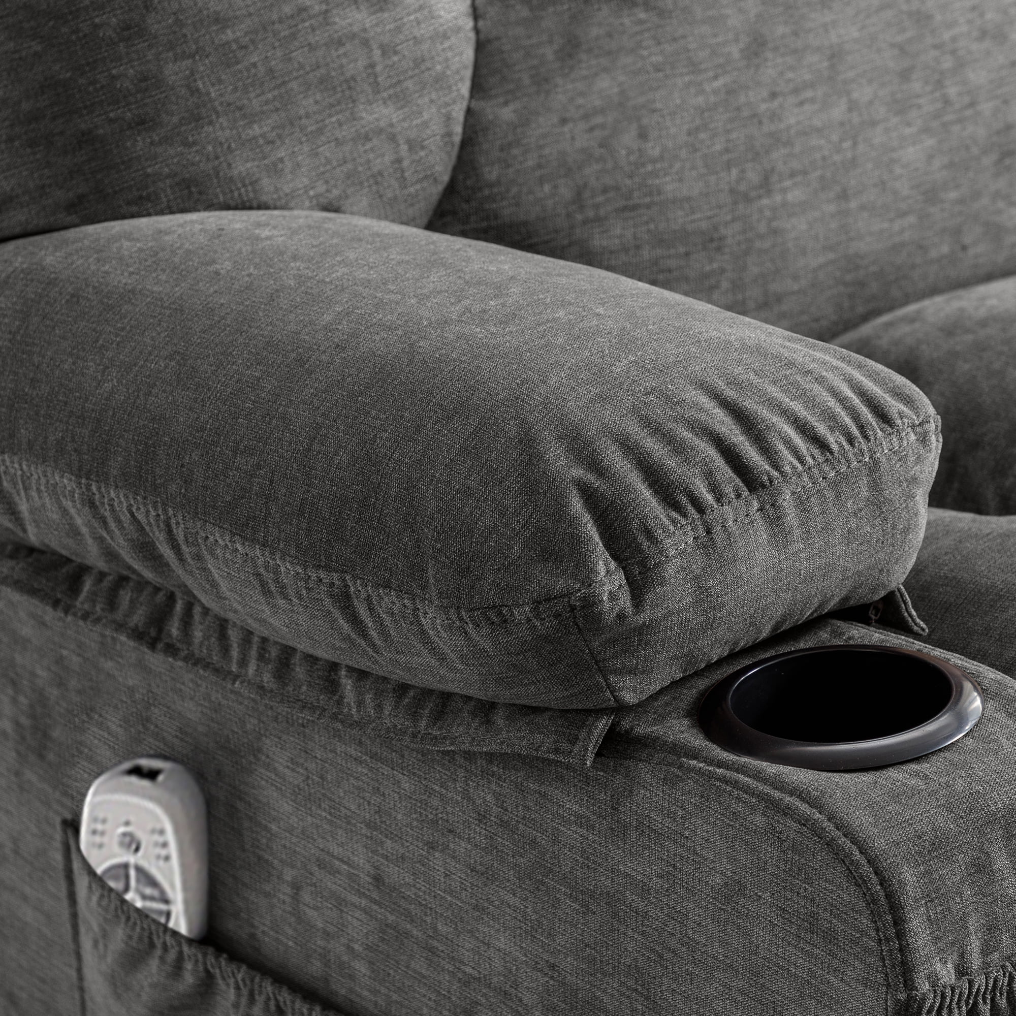 JONPONY Manual Recliner Chair with Heat Therapy and Massage Function, Heavy Duty Reclining Mechanism Massage Chair, Elderly Single Rocker Sofa with Cup Holders for Bedroom Home Theater,Grey