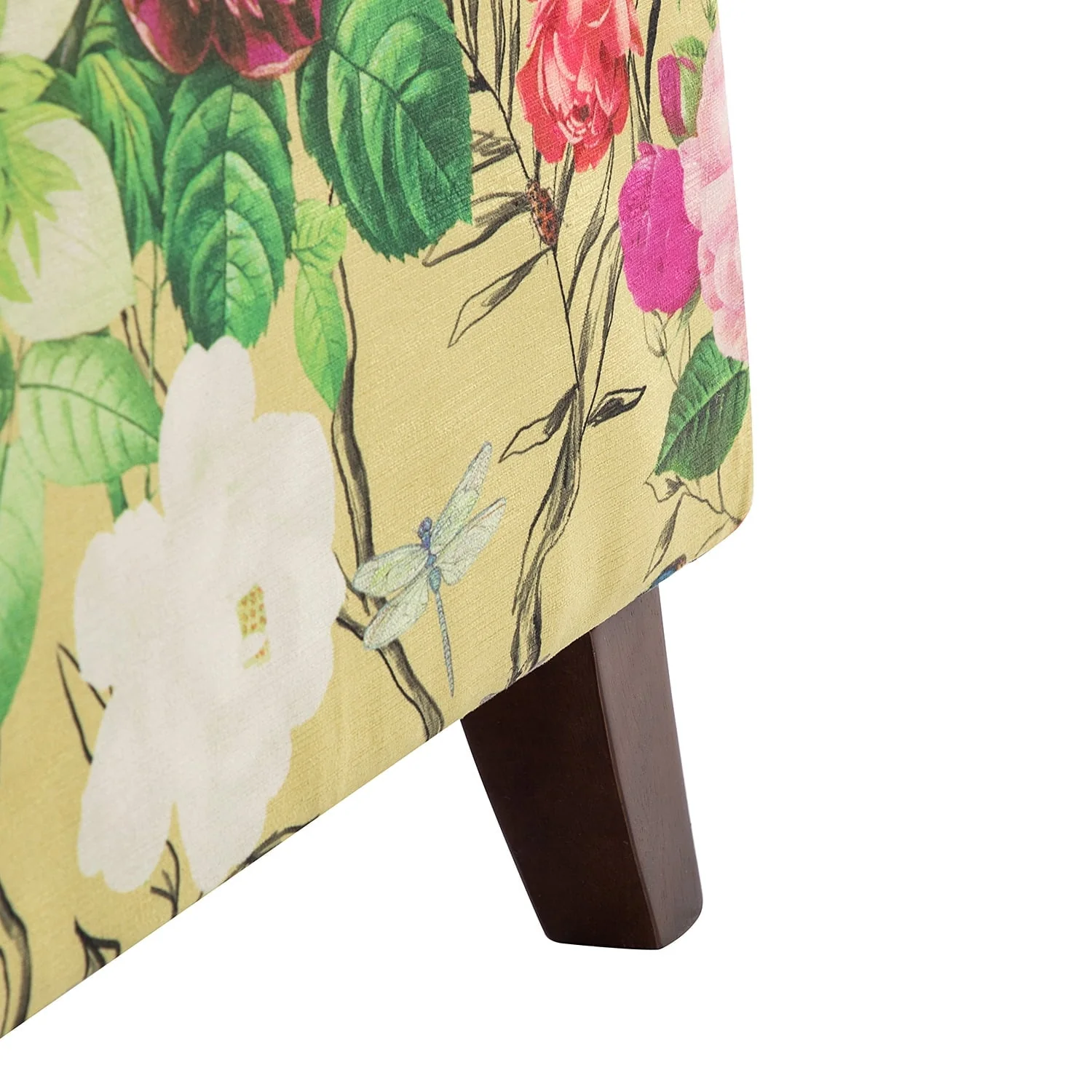 14 Karat Home Wingback Accent Chair Removable Cushion Floral Upholstered Sofa Armchair Couch Wood Legs Nailhead Trim Mustard