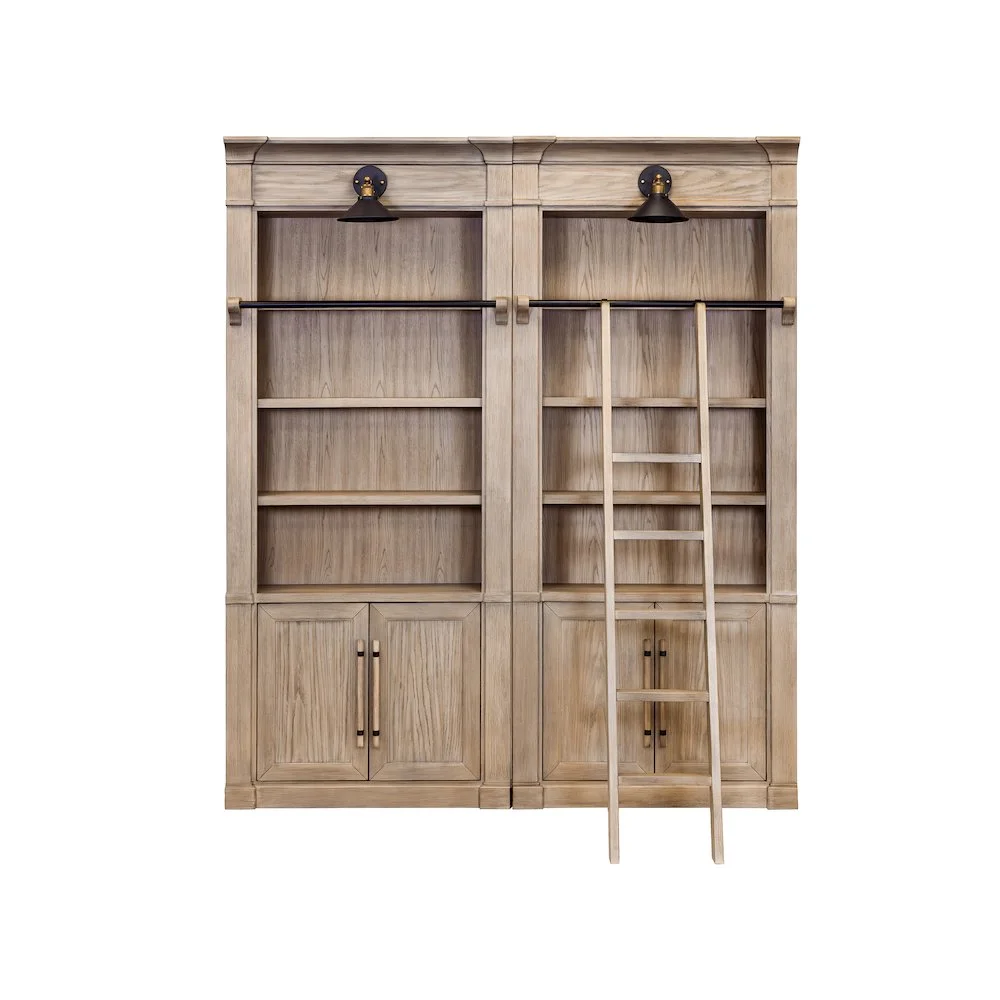 Martin Furniture Two 8' Tall Bookcase Wall With Ladder, Storage Organizer, Display Shelf, Brown