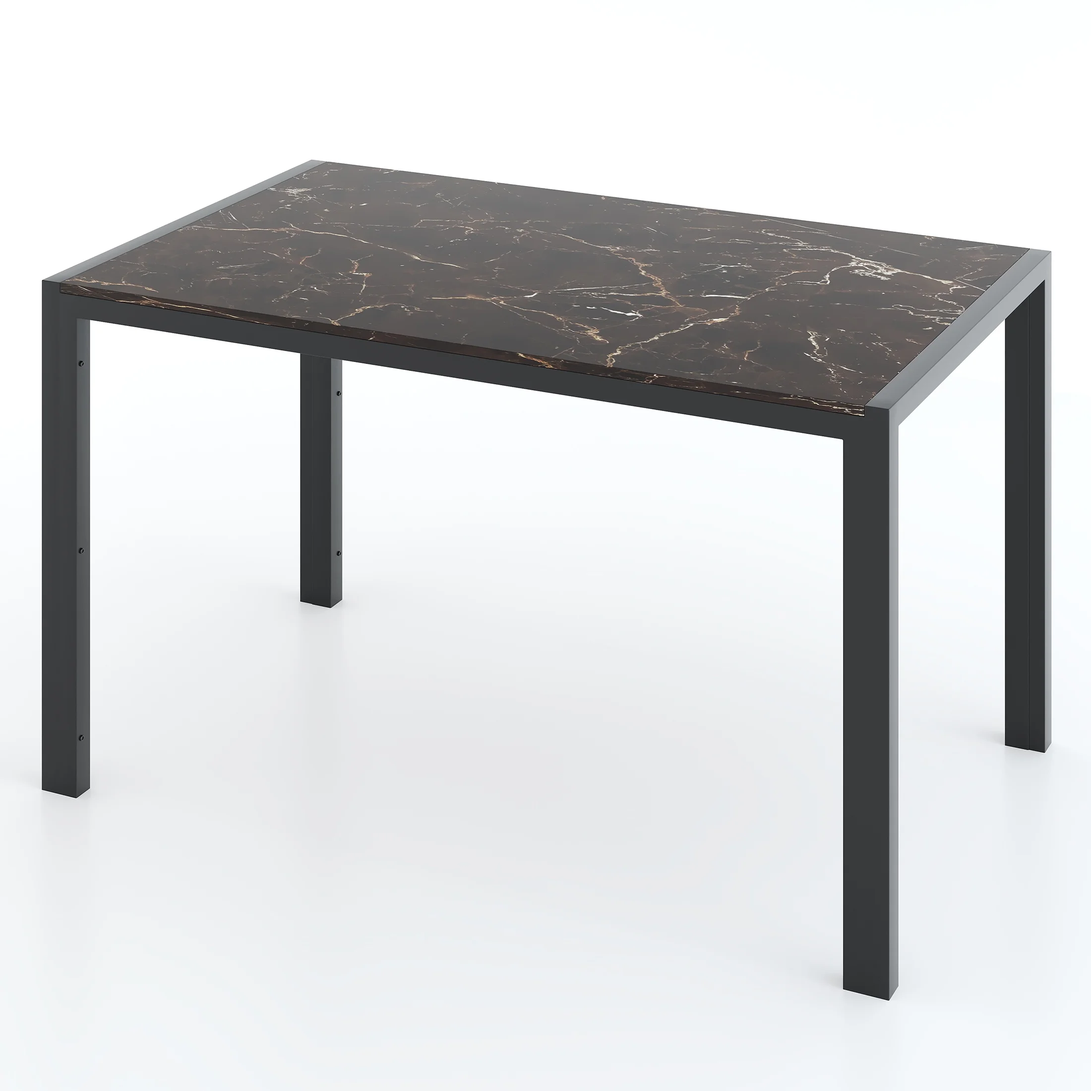 UHOMEPRO Dining Room Table Set, 3-Piece Dining Table Set with 2 Benches, Kitchen Table Set for 4 with Metal Frame, Modern Dining Room Set Furniture Set for Bar Dining Room Breakfast Nook, Black