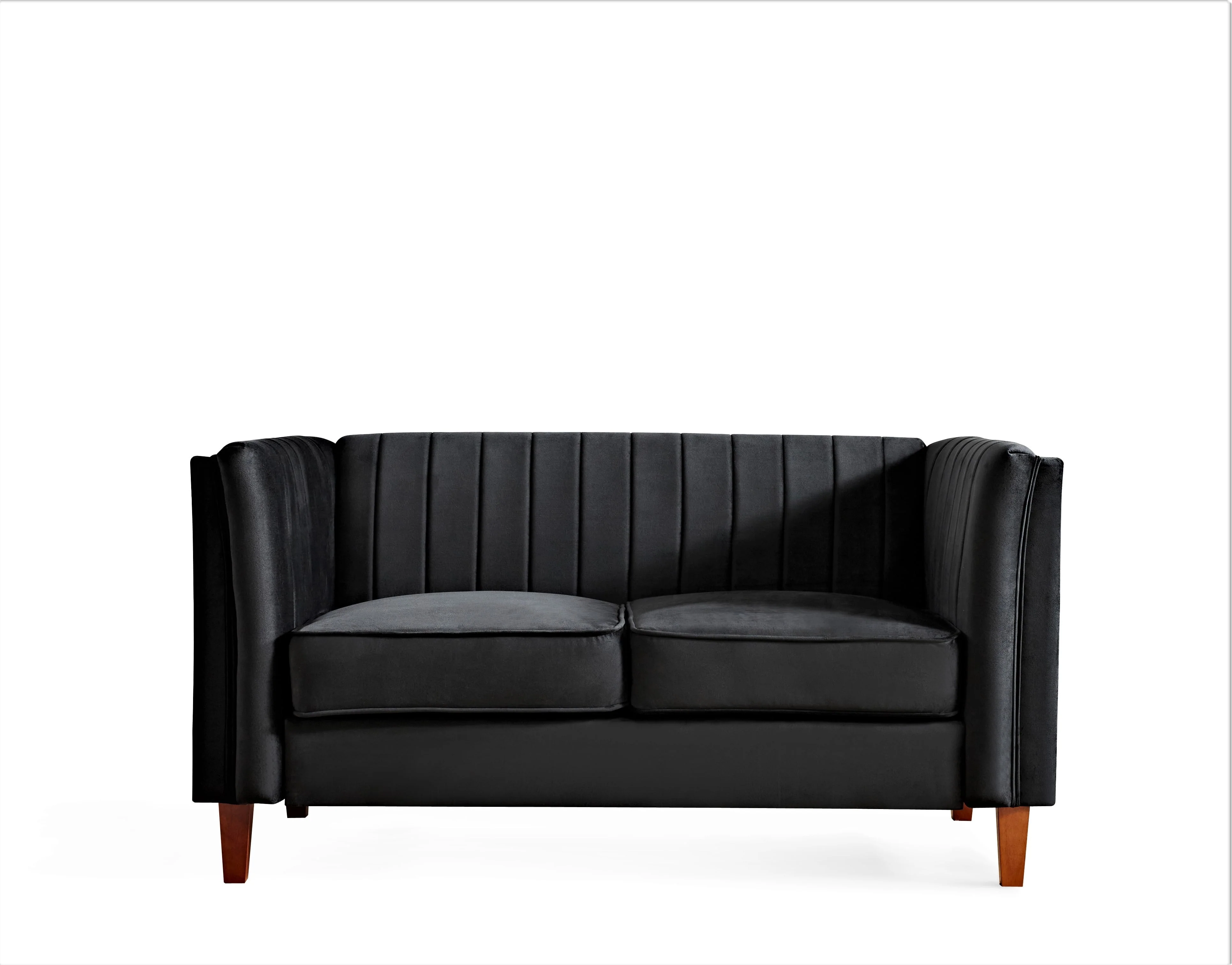 Uspridefurniture Plainfield Line Tufted Square Velvet Loveseat,Black