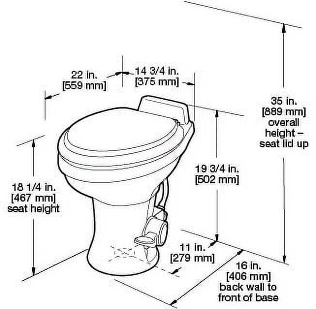 Dometic 320 RV Toilet - Gravity Flush with enameled wood seat - Standard Height Flush with Foot Pedal for RVs. Trailers. and Outdoor Campers