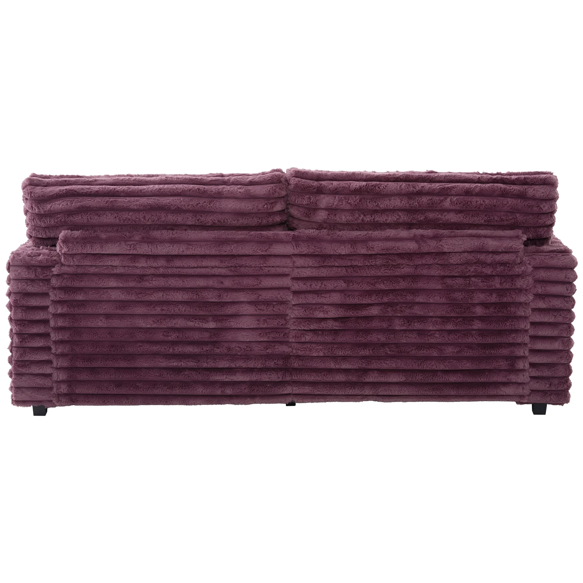 Oversized Double Chaise Lounge, Faux Fur Upholstered Deep Seat Sofa with 2 Pillows, 2 Cupholders, and Dual USB Ports