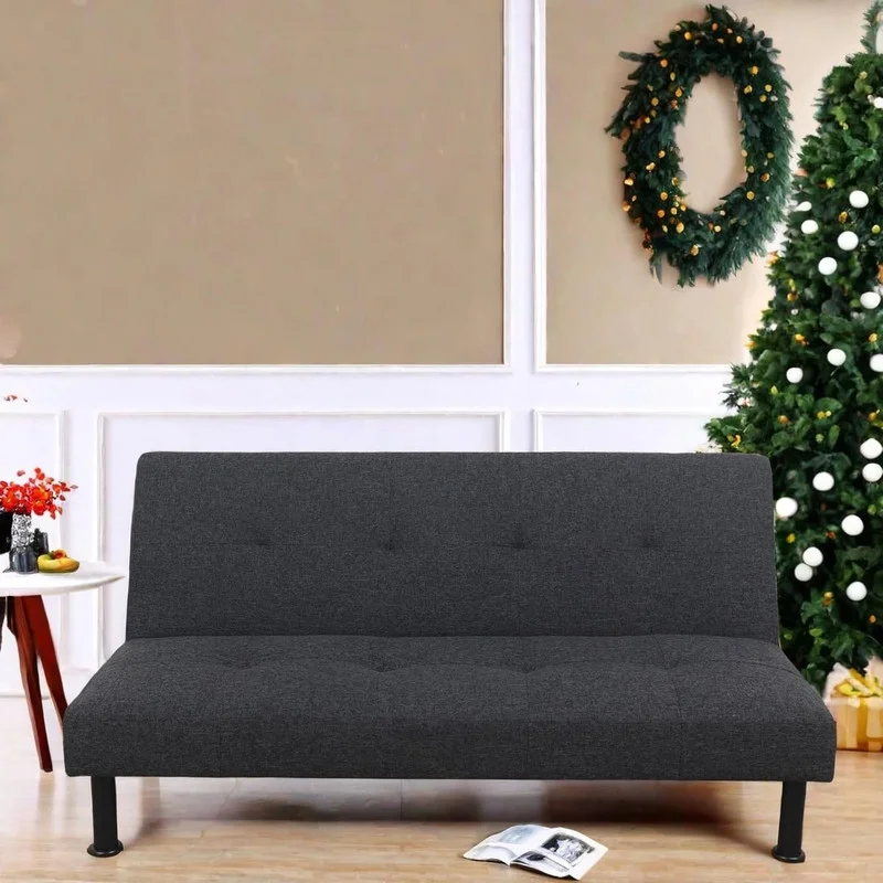 Couches for Living Room Upholstered Convertible Folding Futon Sofa Bed Modern Small Faux Leather Sleeper Sofa Love Seat for Bedroom, Apartment, Black