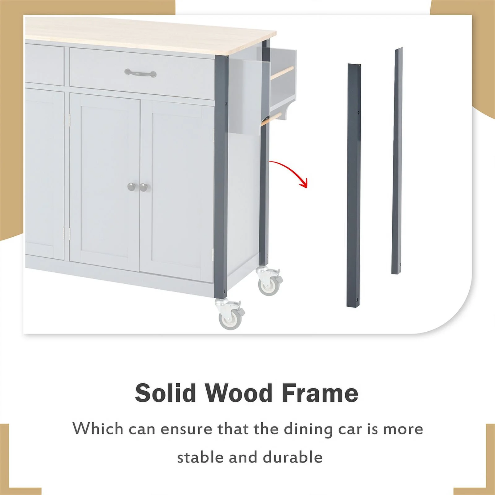 Kitchen Storage Islands&Carts with Solid Wood Top and Locking Wheels, Kitchen Island Cart with 4 Door Cabinet and Two Drawers, Kitchen Cabinets for Kitchen and Dining Room, Green