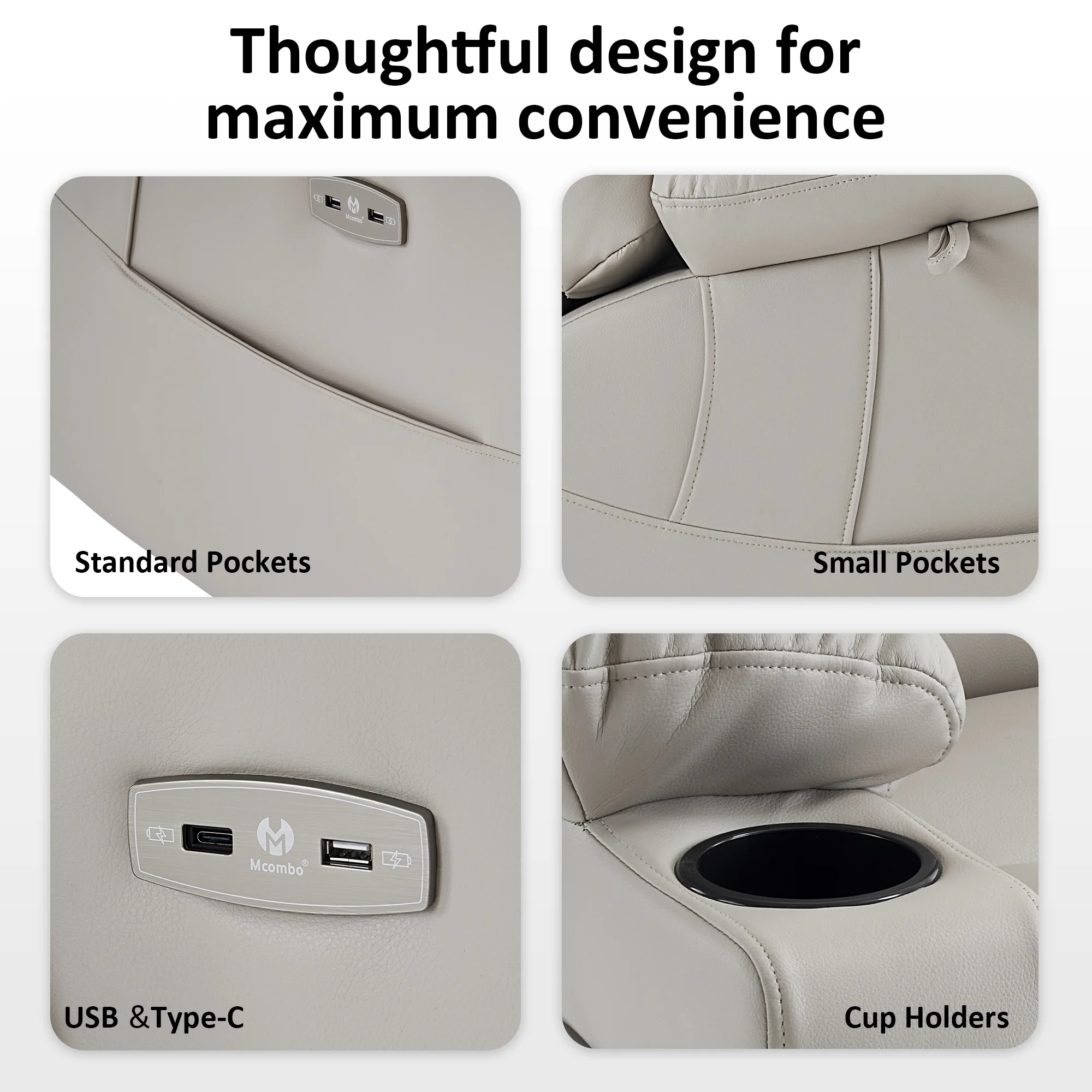 MCombo Triple Motor Power Lift Recliner for Elderly, Sleep Recliner Sofa with Adjustable Headrest, Faux Leather, Dark Brown