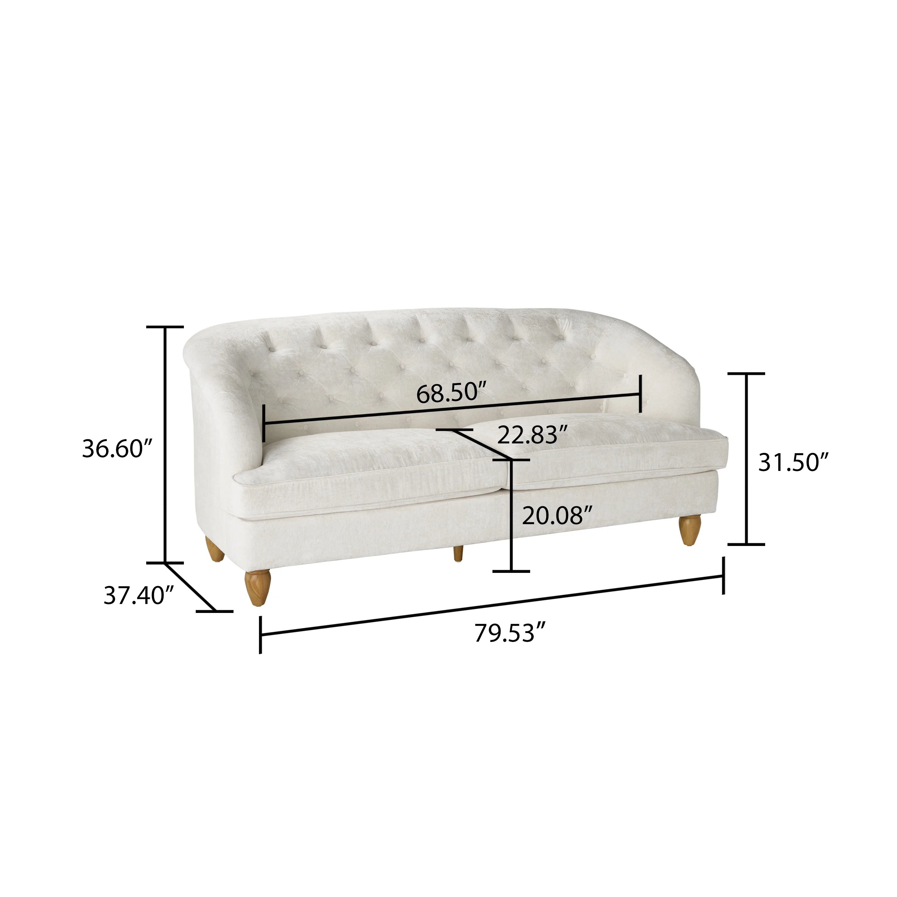The Pioneer Woman Laurel Tufted Sofa, Cream Velvet, 79.53 in